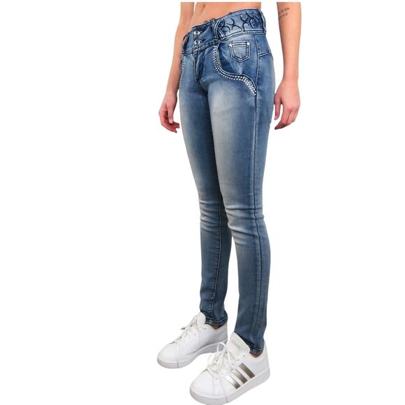 L.A. Concepts Y2k Vintage High Rise Yoke Jeans Bling Tattoo Size 24" - Picture 3 of 11